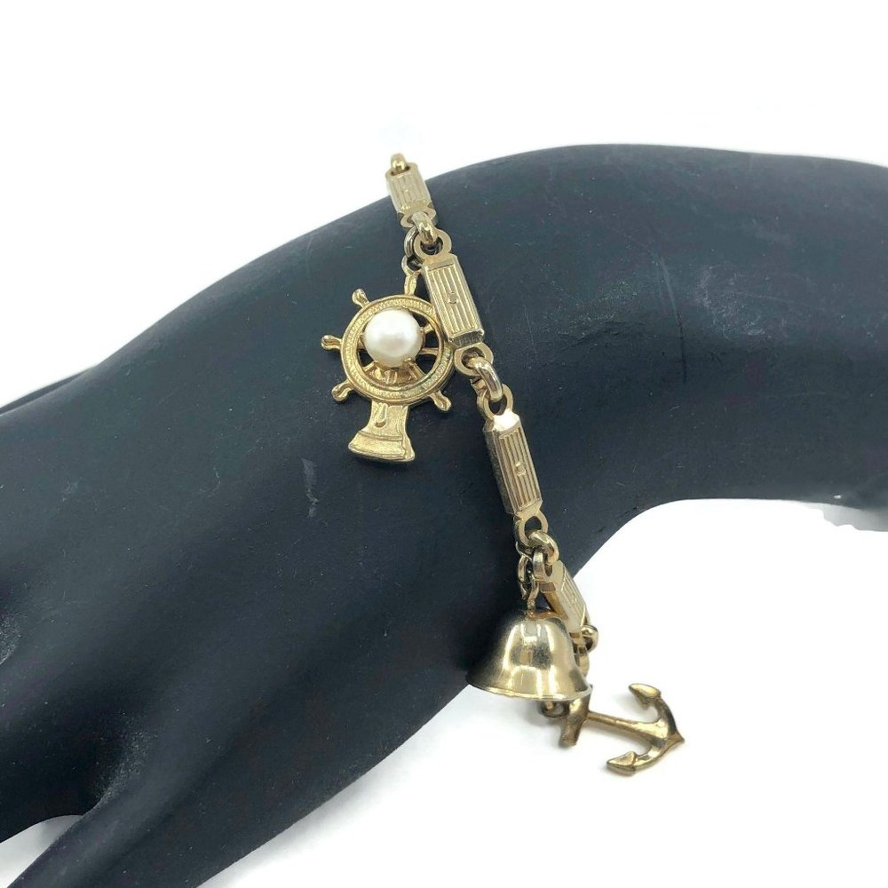 Nautical Themed Charm Bracelet Ships Wheel, Anchor